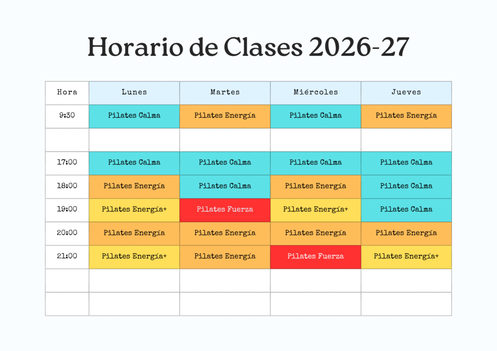 Horario de clases de Pilates en Puente de Vallecas 2026-27